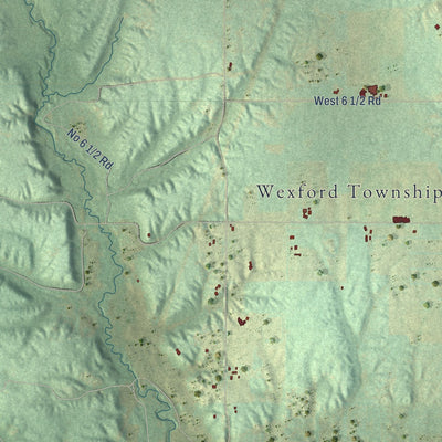 Close-up of the map of Wexford, Michigan print showing street and building detail
