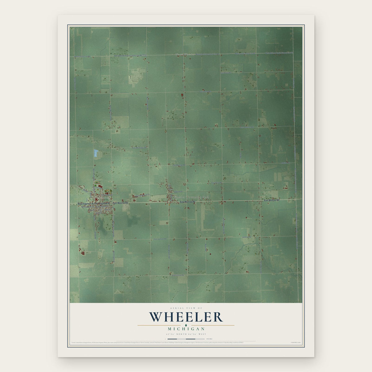 Wheeler, Michigan map print, the full design