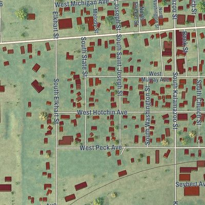 Close-up of the map of White Pigeon, Michigan print showing street and building detail