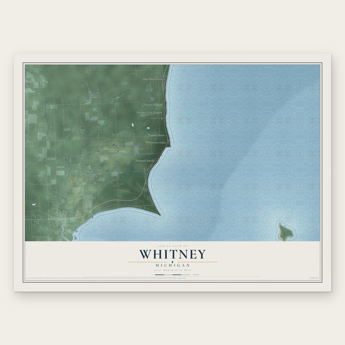 Whitney, Michigan map print, the full design