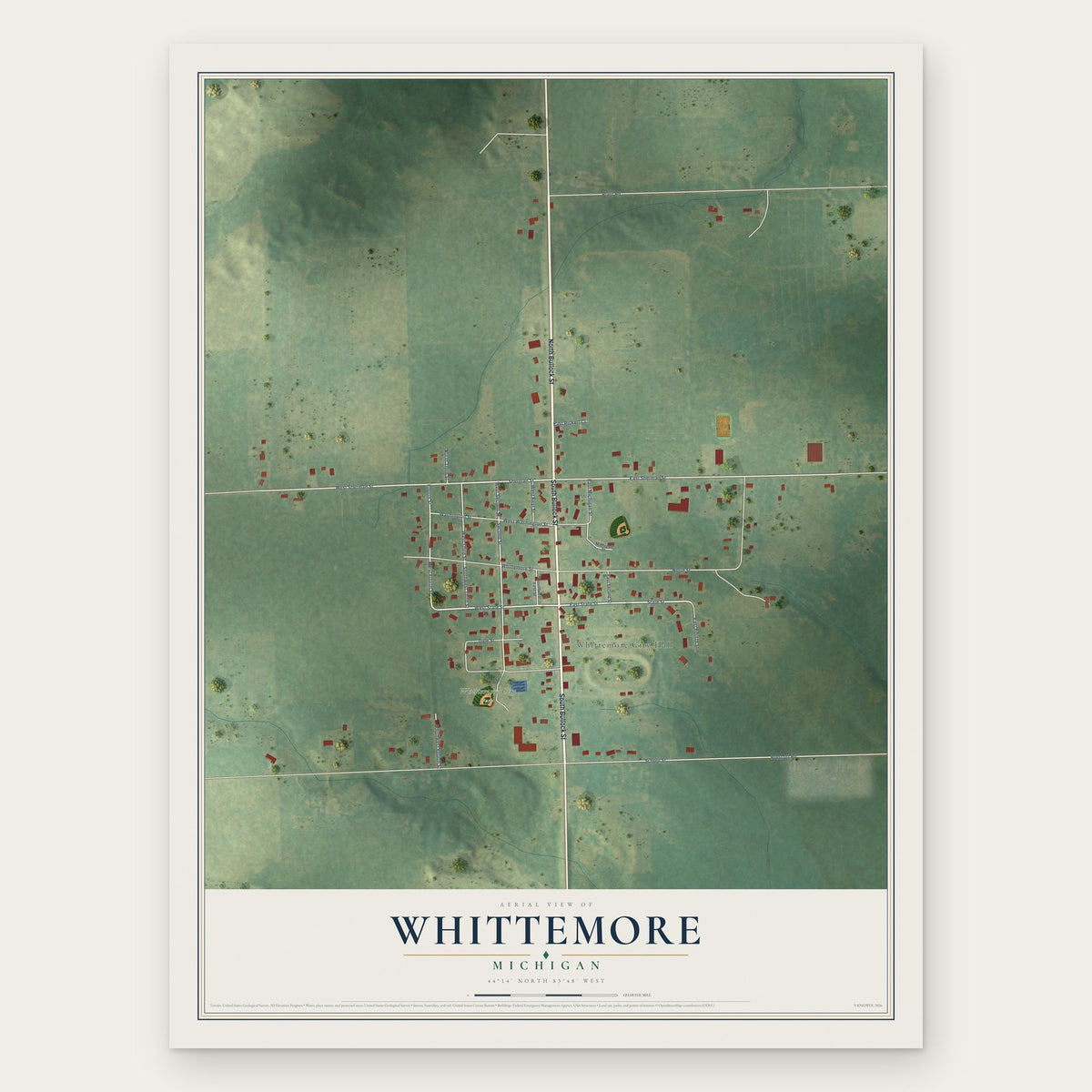 Whittemore, Michigan map print, the full design