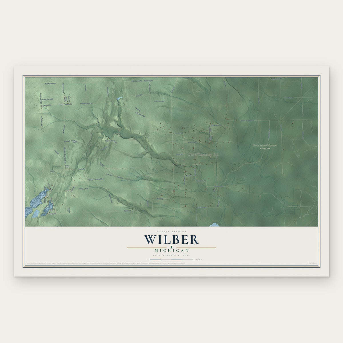 Wilber, Michigan map print, the full design