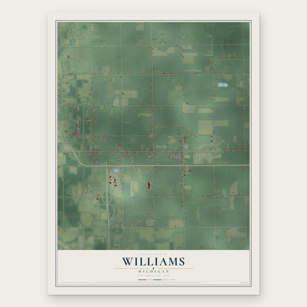 Williams, Michigan map print, the full design