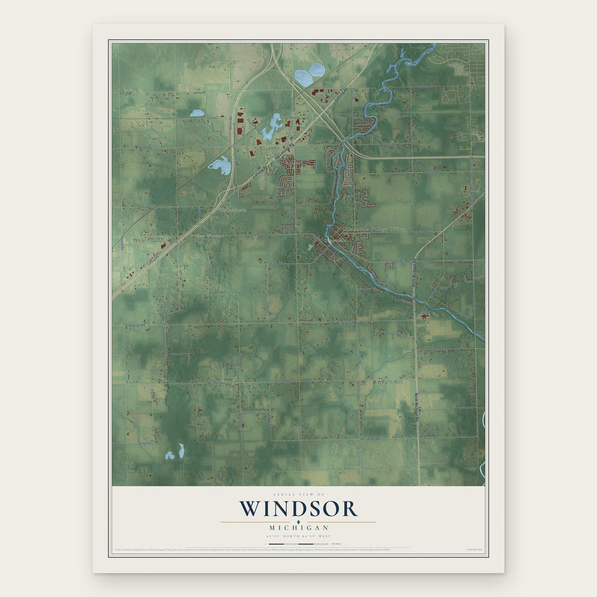 Windsor, Michigan map print, the full design