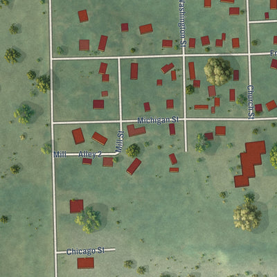 Close-up of the map of Winn, Michigan print showing street and building detail