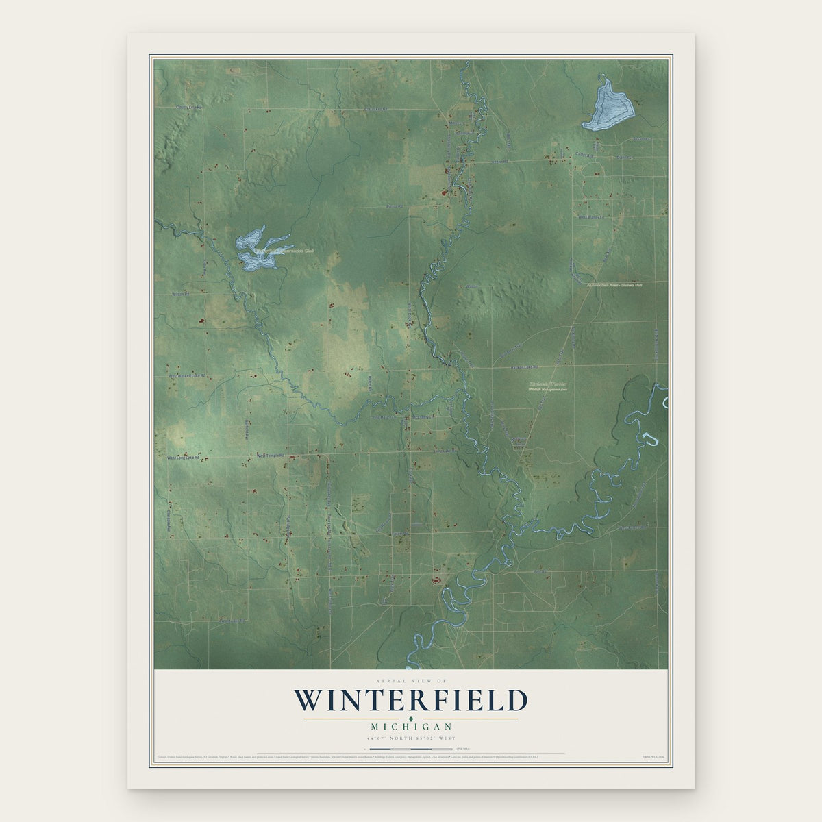Winterfield, Michigan map print, the full design