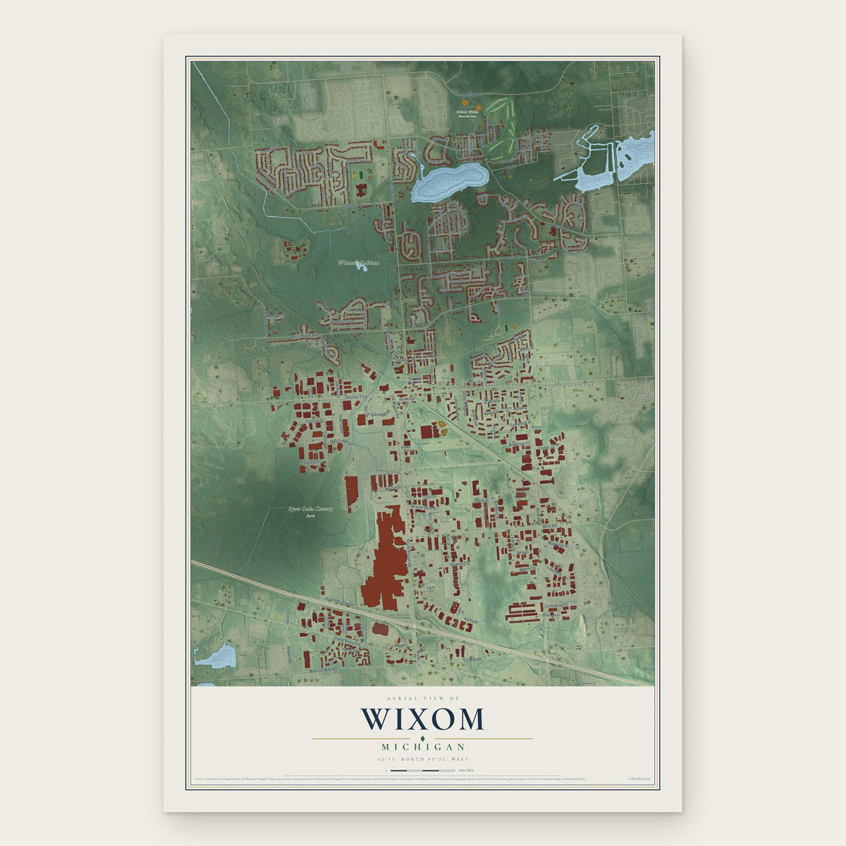 Wixom, Michigan map print, the full design