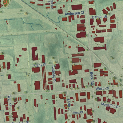 Close-up of the map of Wixom, Michigan print showing street and building detail