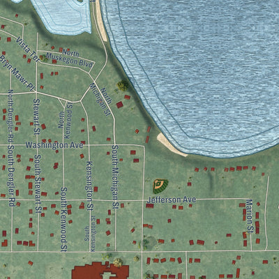 Close-up of the map of Wolf Lake, Michigan print showing street and building detail
