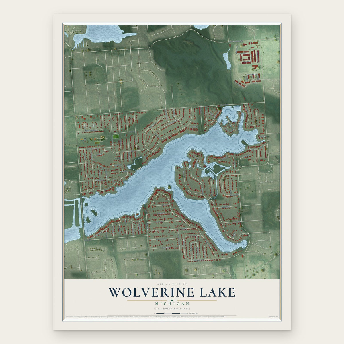 Wolverine Lake, Michigan map print, the full design