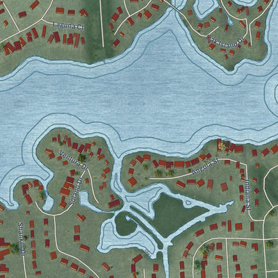 Close-up of the map of Wolverine Lake, Michigan print showing street and building detail