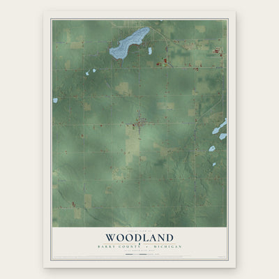 Woodland, Barry County, Michigan map print, the full design