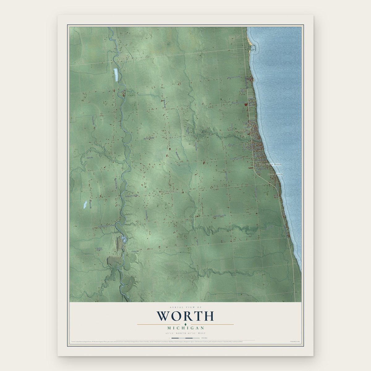 Worth, Michigan map print, the full design