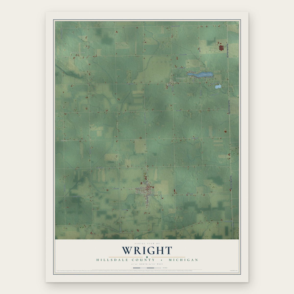Wright, Hillsdale County, Michigan map print, the full design