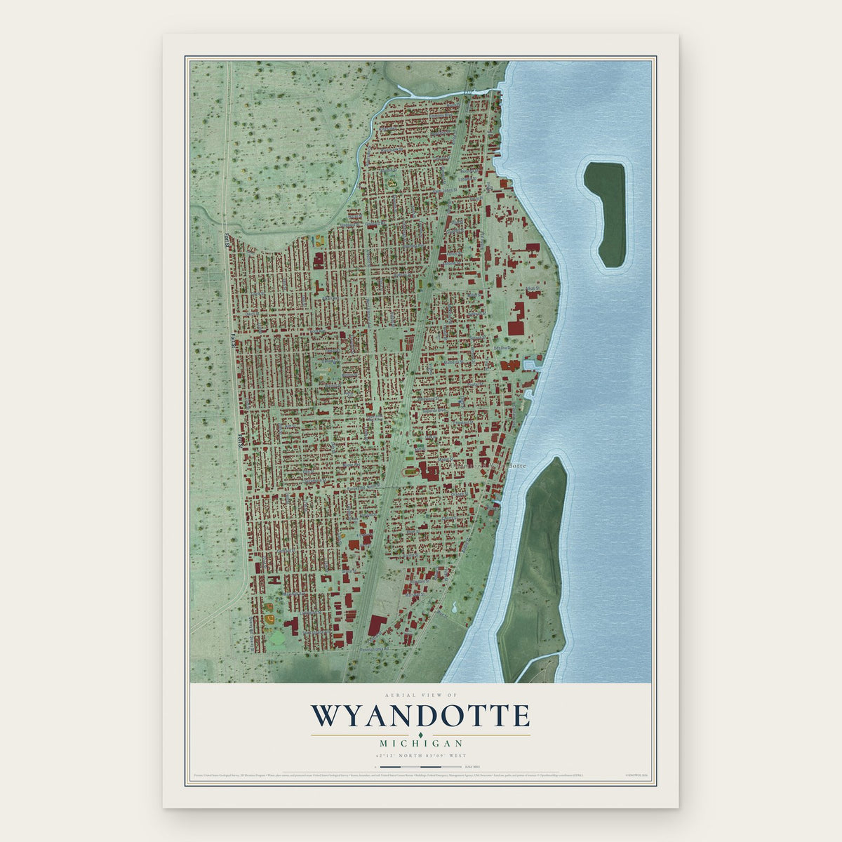 Wyandotte, Michigan map print, the full design