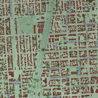 Close-up of the map of Wyandotte, Michigan print showing street and building detail