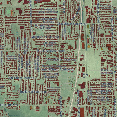 Close-up of the map of Wyoming, Michigan print showing street and building detail