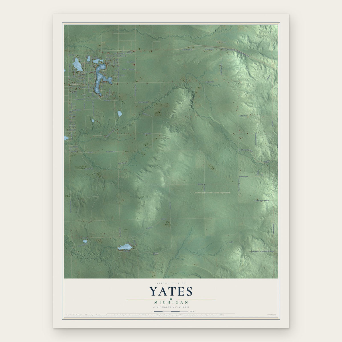 Yates, Michigan map print, the full design