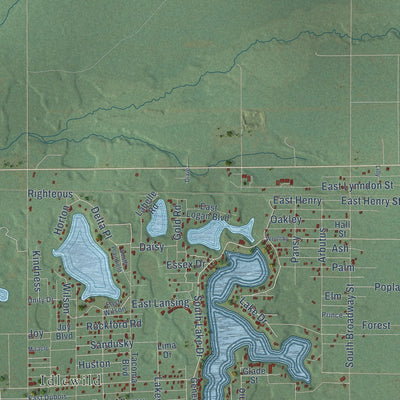 Close-up of the map of Yates, Michigan print showing street and building detail