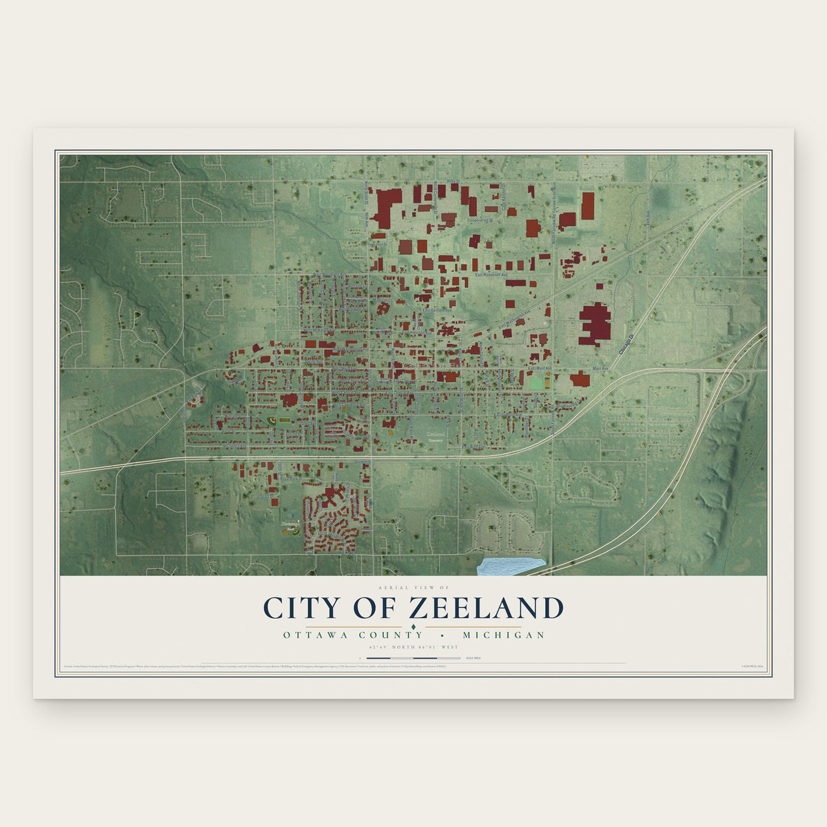 Zeeland, Michigan map print, the full design