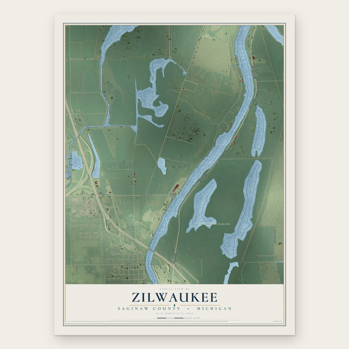 Zilwaukee, Saginaw County, Michigan map print, the full design
