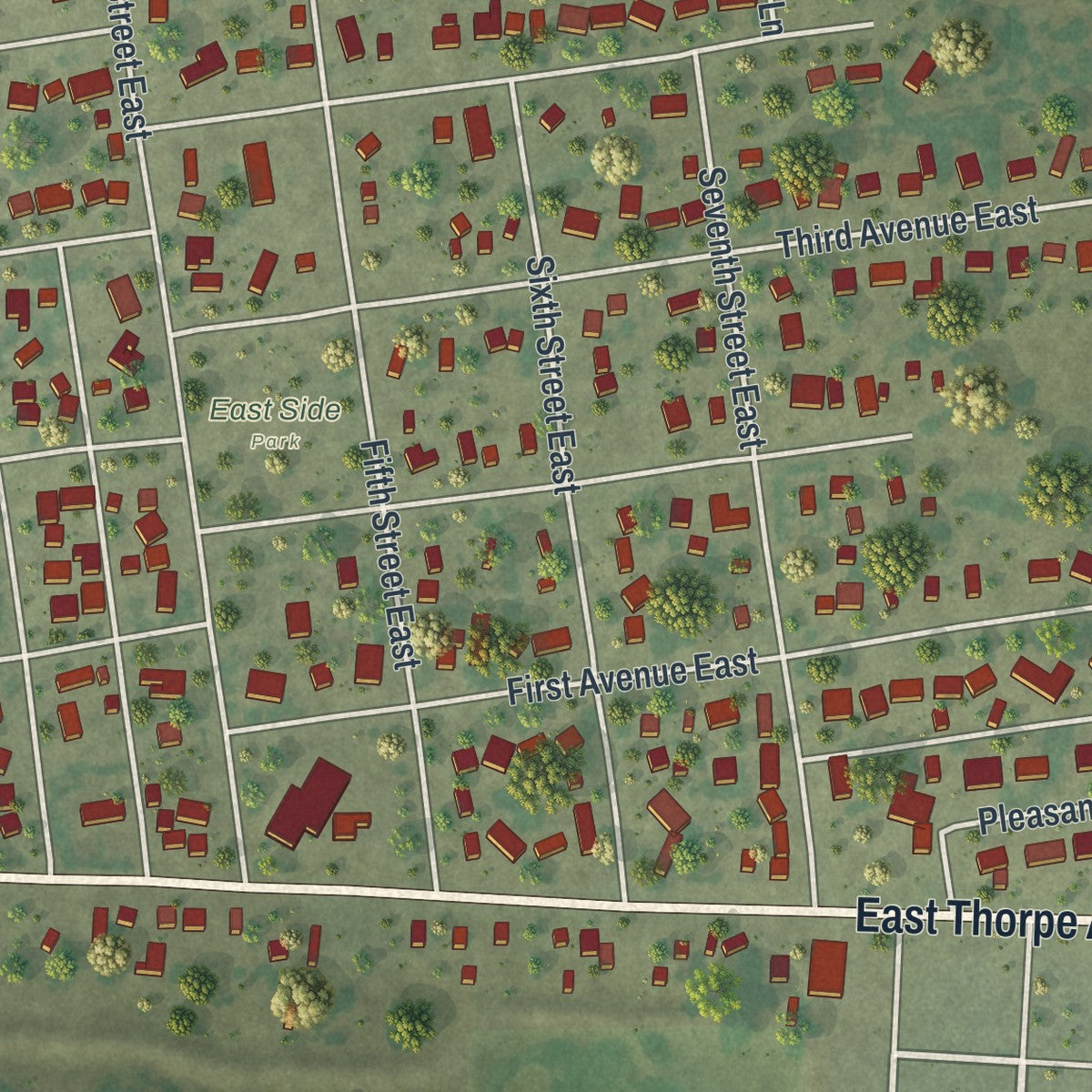 Second close-up of the map of Ada, Minnesota print showing more streets and buildings