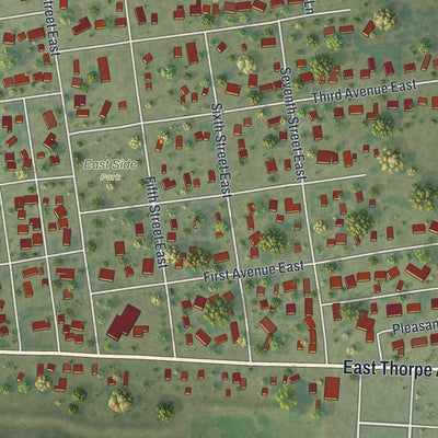 Second close-up of the map of Ada, Minnesota print showing more streets and buildings