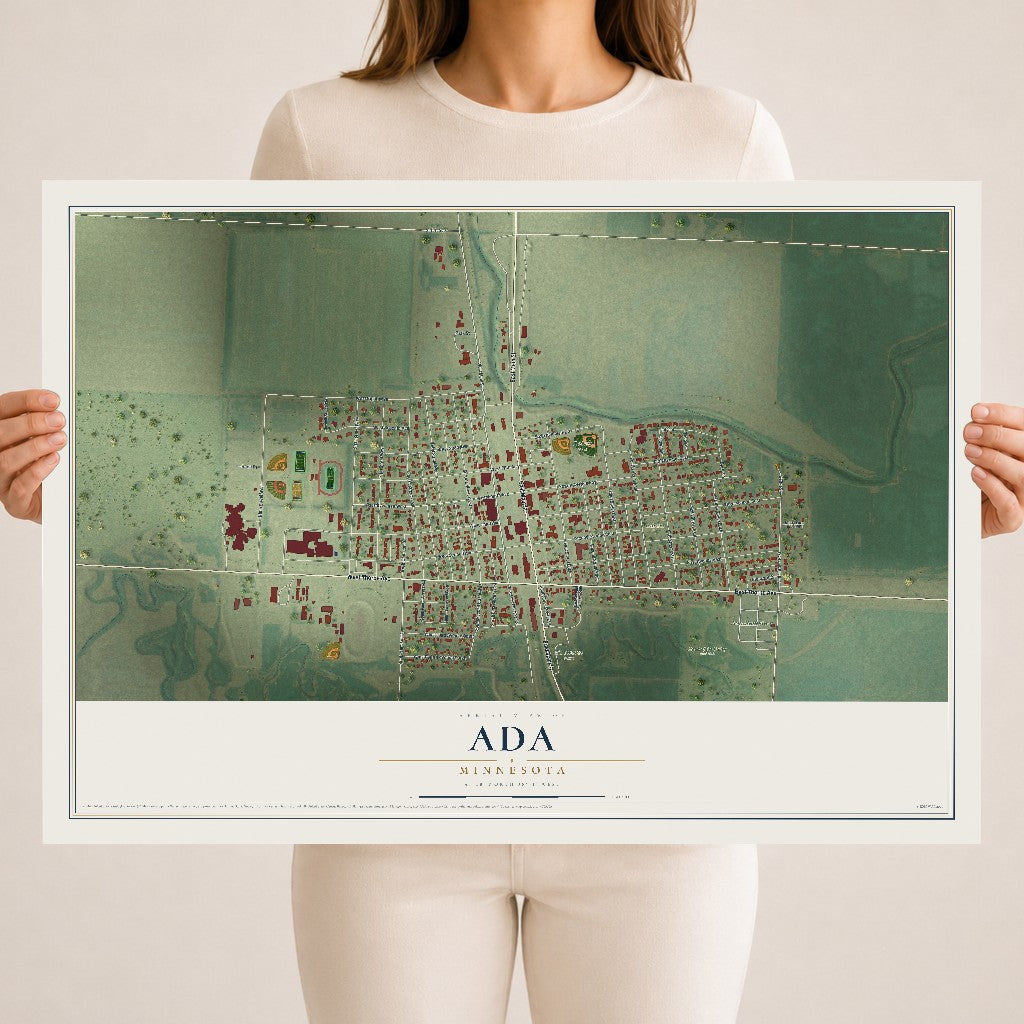 Map of Ada, Minnesota, 18 x 24 inch unframed archival matte print