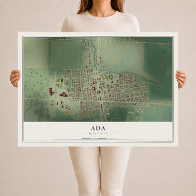 Map of Ada, Minnesota, 24 x 36 inch unframed archival matte print