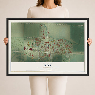 Map of Ada, Minnesota, 24 x 36 inch print in a black wood frame