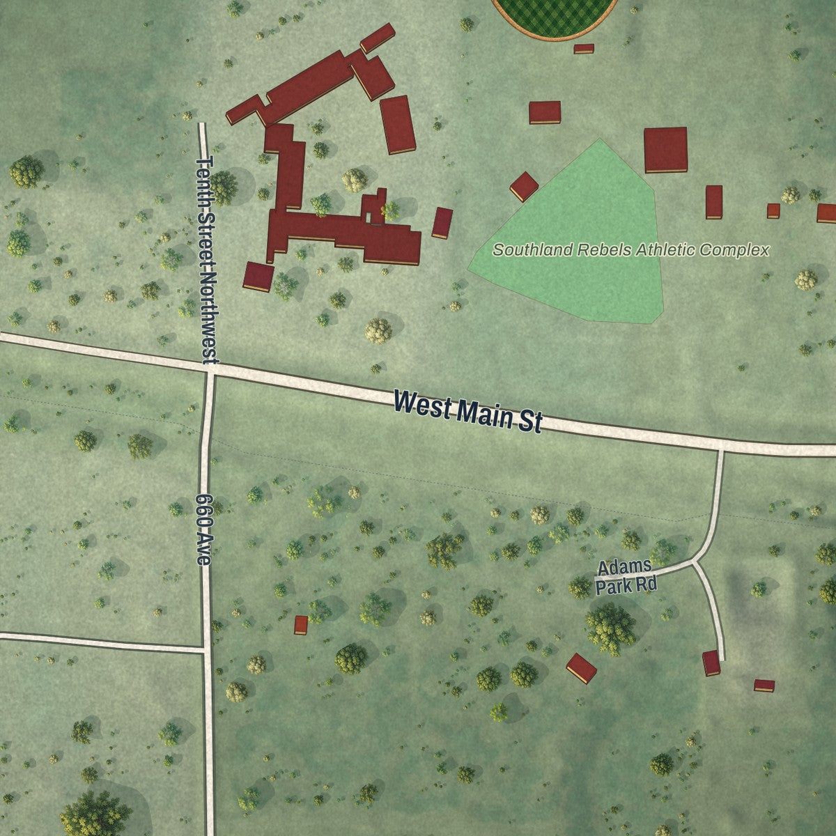 Second close-up of the map of Adams, Minnesota print showing more streets and buildings