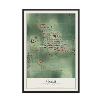 Map of Adams, Minnesota, 12 x 18 inch print in a black wood frame