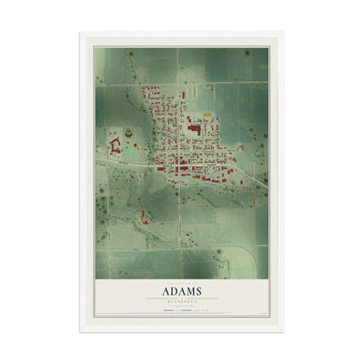 Map of Adams, Minnesota, 12 x 18 inch print in a white wood frame