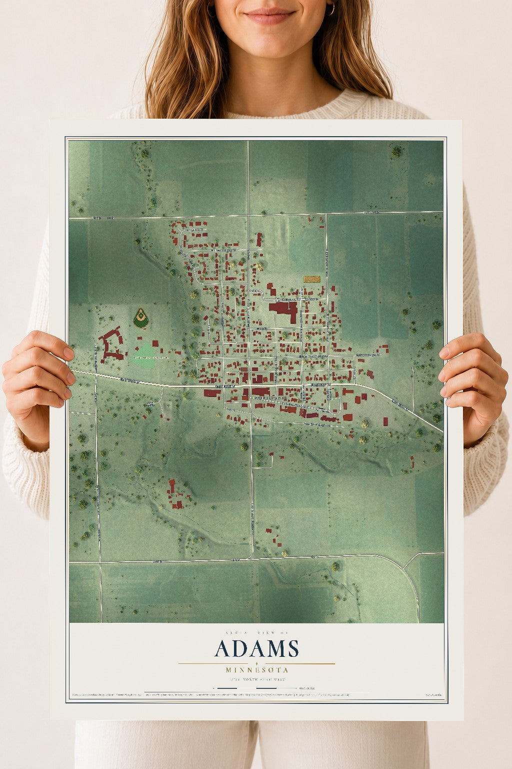 Map of Adams, Minnesota, 18 x 24 inch unframed archival matte print