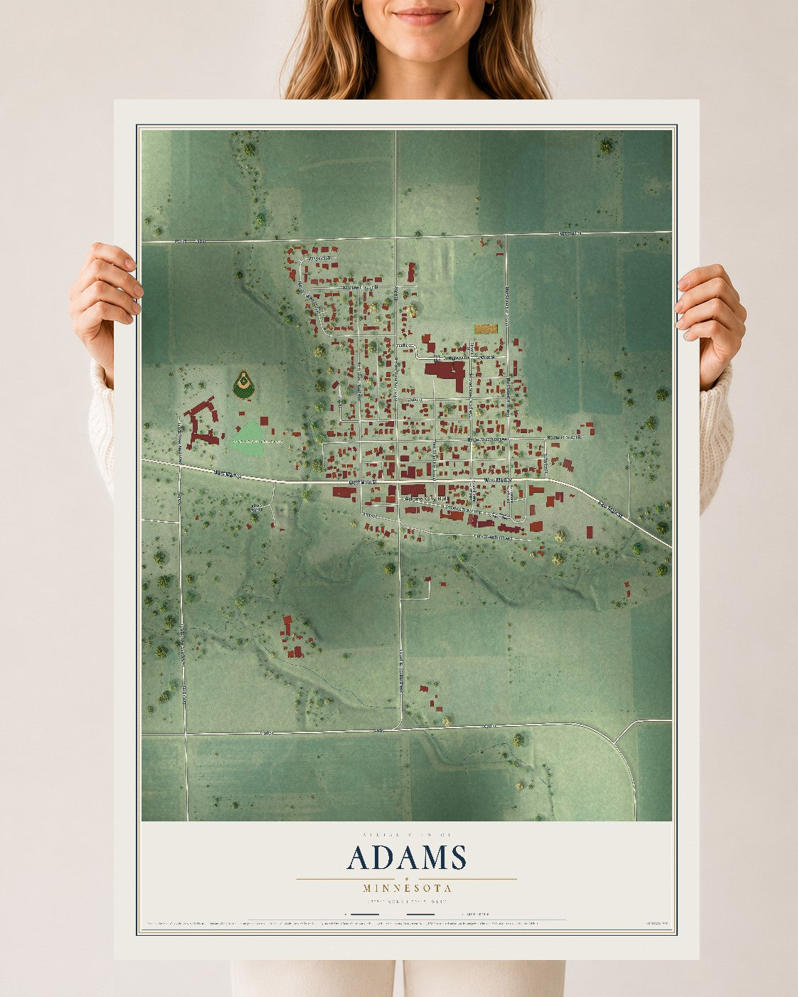 Map of Adams, Minnesota, 24 x 36 inch unframed archival matte print
