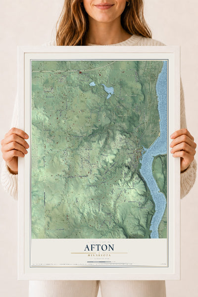 Map of Afton, Minnesota, 18 x 24 inch print in a white wood frame