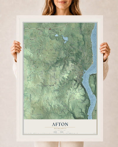 Map of Afton, Minnesota, 24 x 36 inch print in a white wood frame