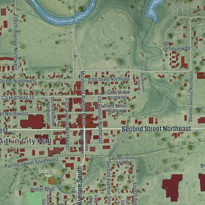 Close-up of the map of Aitkin, Minnesota print showing street and building detail