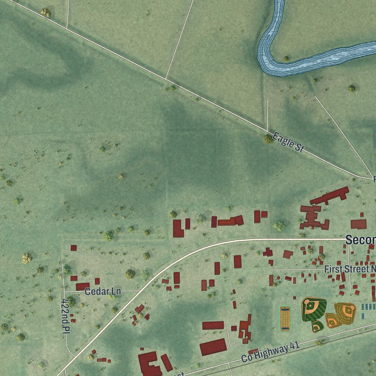 Second close-up of the map of Aitkin, Minnesota print showing more streets and buildings