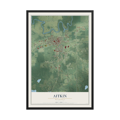 Map of Aitkin, Minnesota, 12 x 18 inch print in a black wood frame