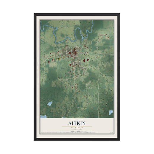 Map of Aitkin, Minnesota, 12 x 18 inch print in a black wood frame