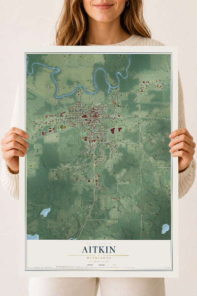 Map of Aitkin, Minnesota, 18 x 24 inch unframed archival matte print