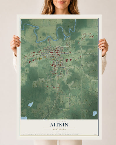 Map of Aitkin, Minnesota, 24 x 36 inch unframed archival matte print
