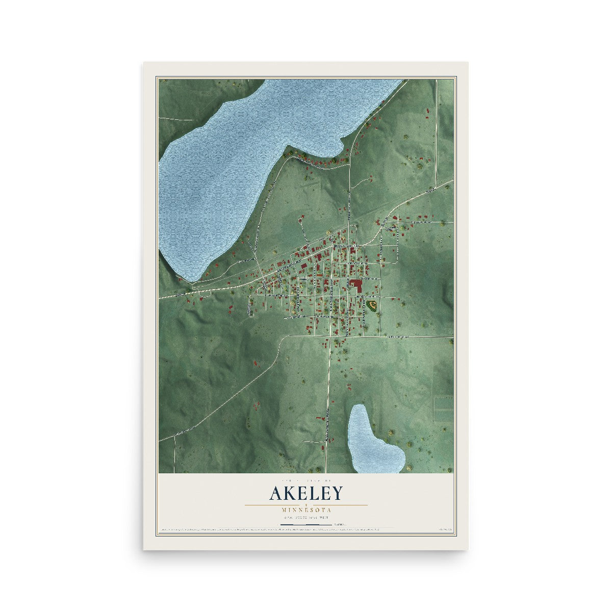 Map of Akeley, Minnesota, 12 x 18 inch unframed archival matte print