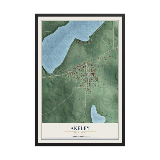 Map of Akeley, Minnesota, 12 x 18 inch print in a black wood frame