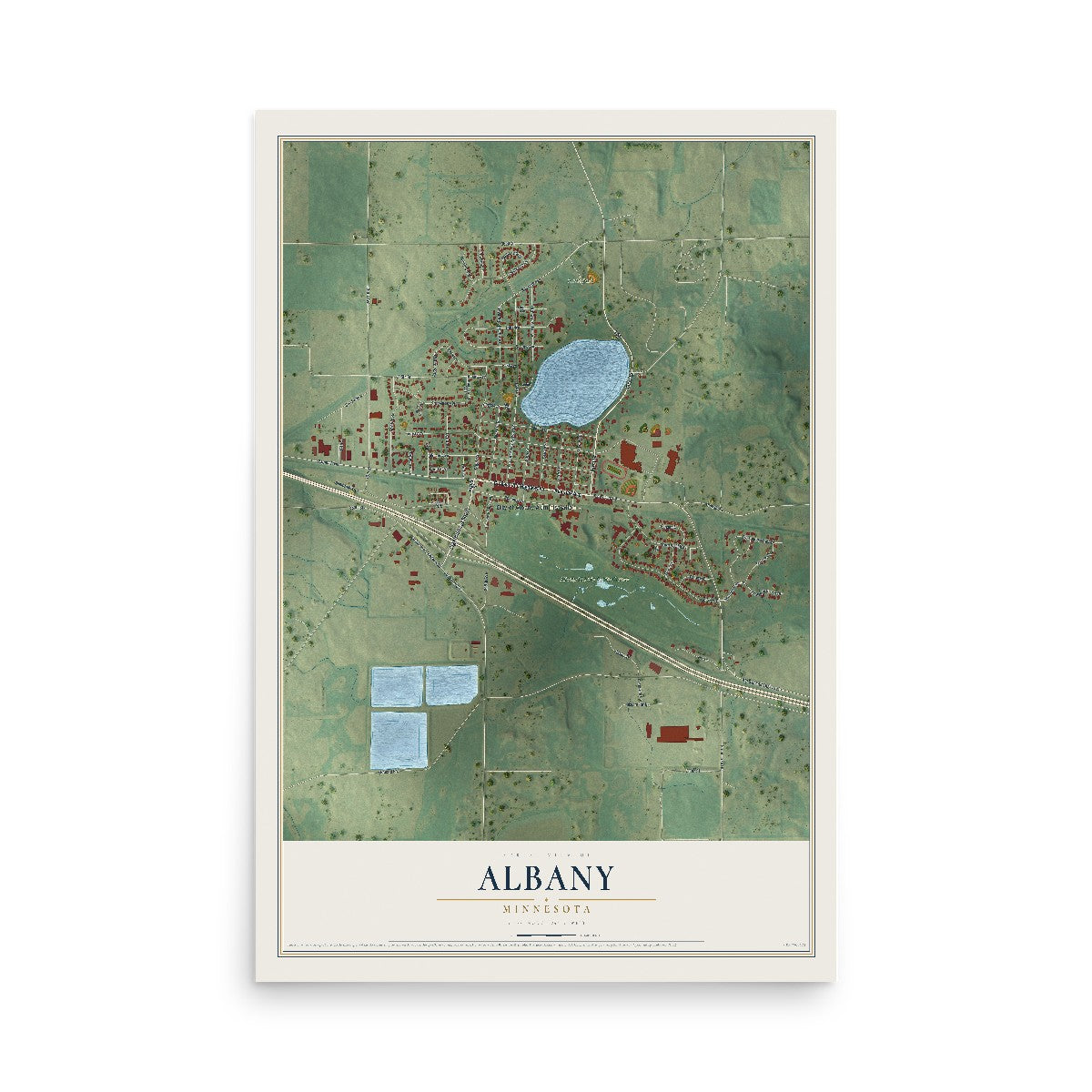 Map of Albany, Minnesota, 12 x 18 inch unframed archival matte print