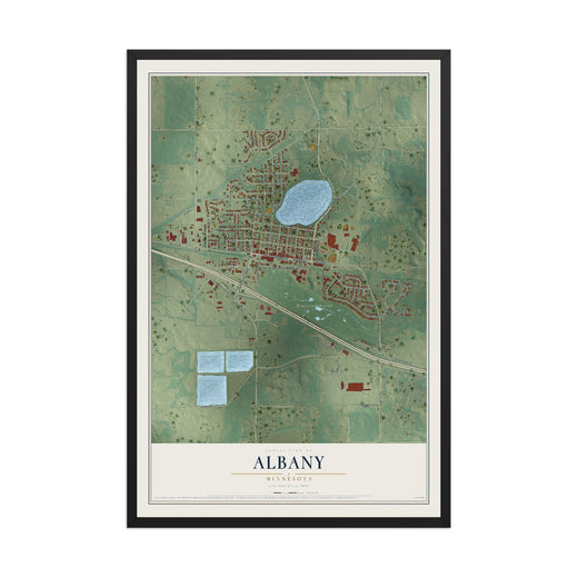 Map of Albany, Minnesota, 12 x 18 inch print in a black wood frame