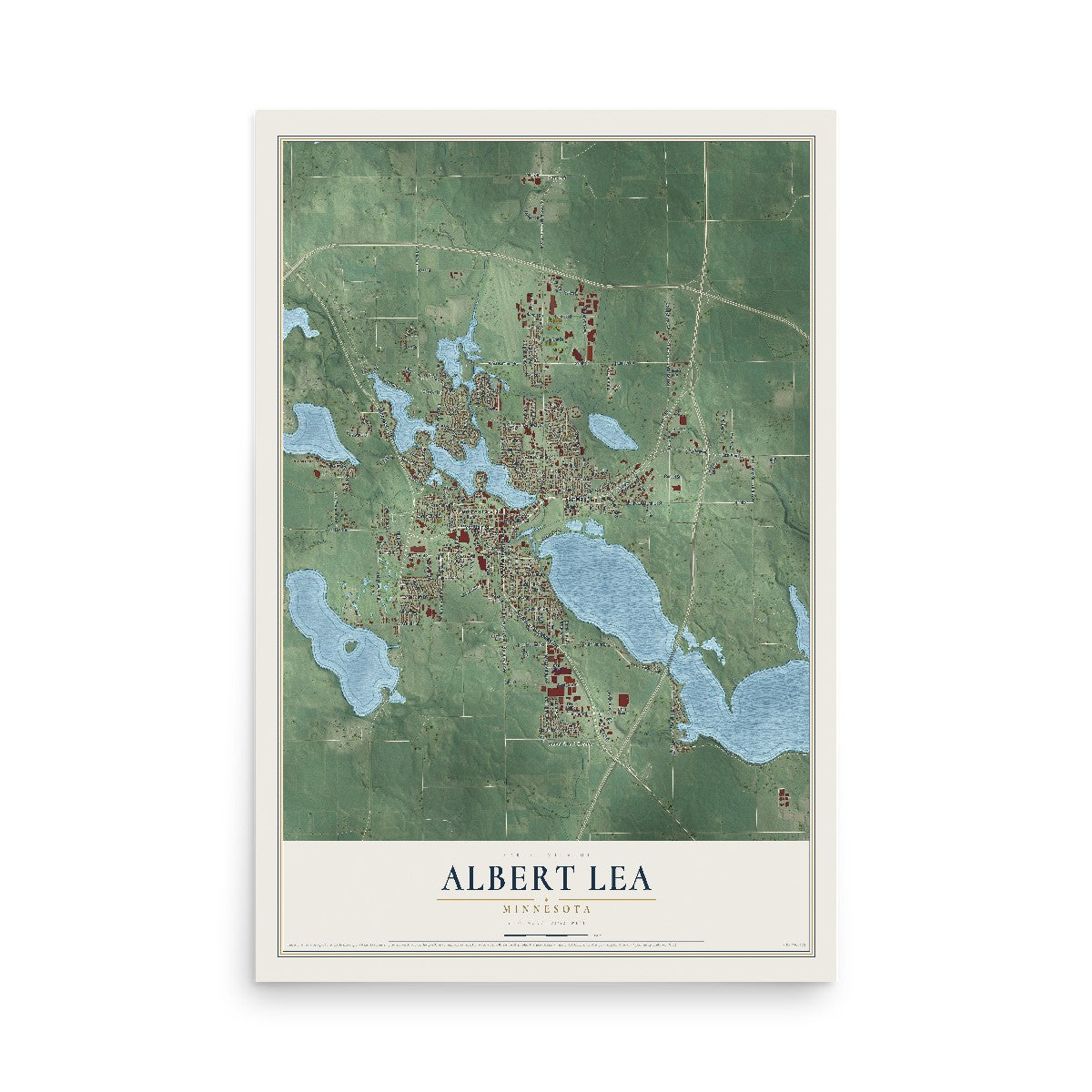 Map of Albert Lea, Minnesota, 12 x 18 inch unframed archival matte print