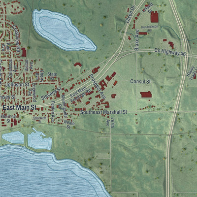 Second close-up of the map of Albert Lea, Minnesota print showing more streets and buildings