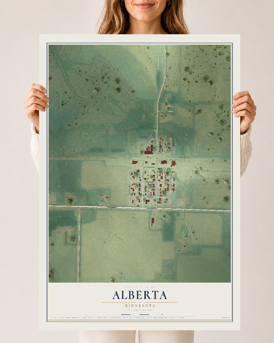 Map of Alberta, Minnesota, 24 x 36 inch unframed archival matte print